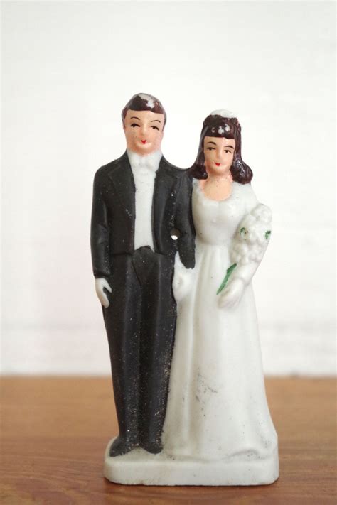 Vintage Bisque Porcelain Bride And Groom Wedding Cake Topper By