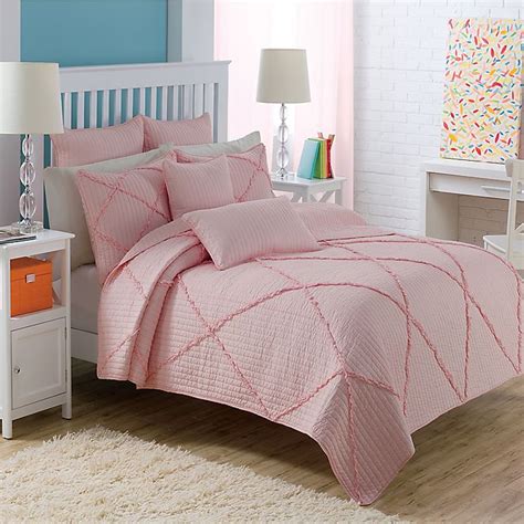 Diamond Ruffle Quilt Set In Pink Bed Bath And Beyond