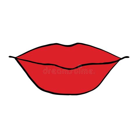 Cartoon Red Glossy Female Lips Lip Line Drawing Woman Gloss Lipstick