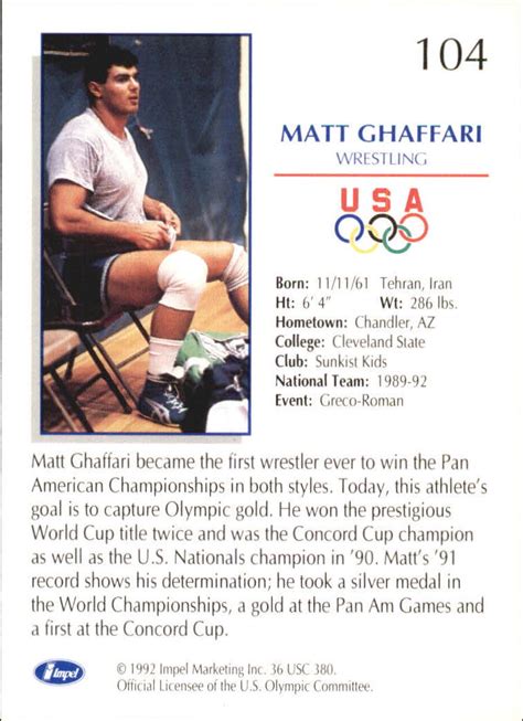 1992 Impel Us Olympic Hopefuls 104 Matt Ghaffariweightlifting Nm