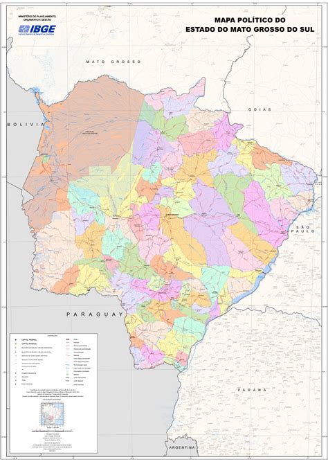 Political Map Of The State Of Mato Grosso Do Sul Brazil Full Size Ex