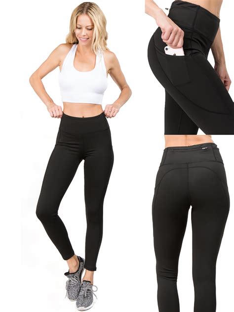 yelete women s quality active high waist leggings w 5 pockets black medium