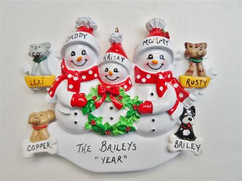 Personalized Family of Three Ornament with Pets Added ...
