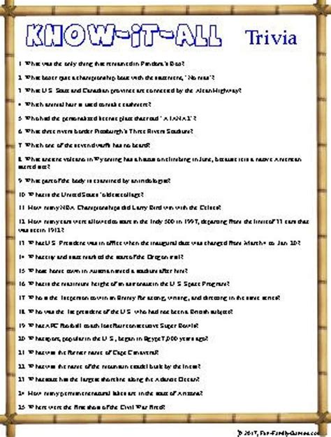 Printable Trivia Questions With Answers 9 Best Images Of Printable