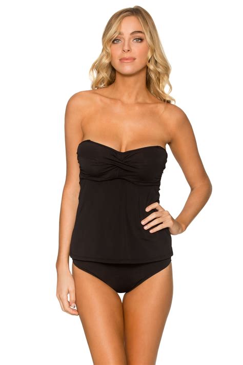 Sunsetss Sunsets Black Underwire Bandeau Tankini Top E H Cup