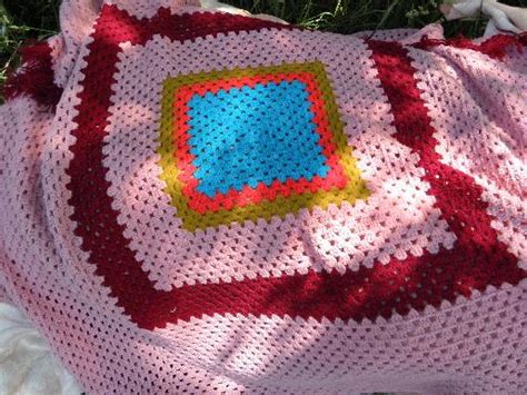 One Big Granny Square Retro Vintage Crochet Blanket Afghan Or Throw