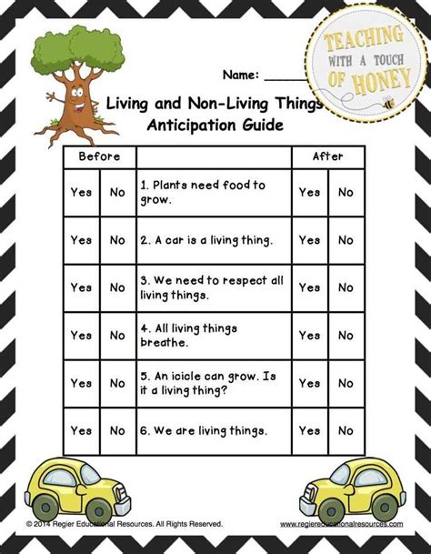 Living And Non Living Anticipation Guide Freebie Anticipation Guide
