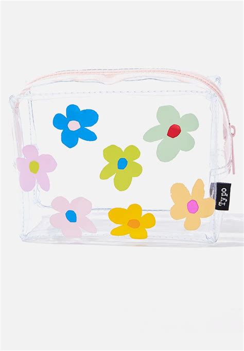 Niki Clear Pencil Case Clear Daisies Typo Stationery