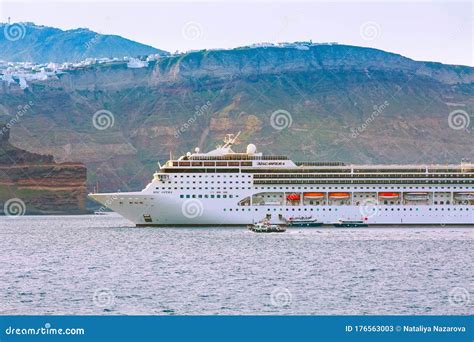 Cruise Ship Near Santorini Island In Greece Editorial Stock Photo