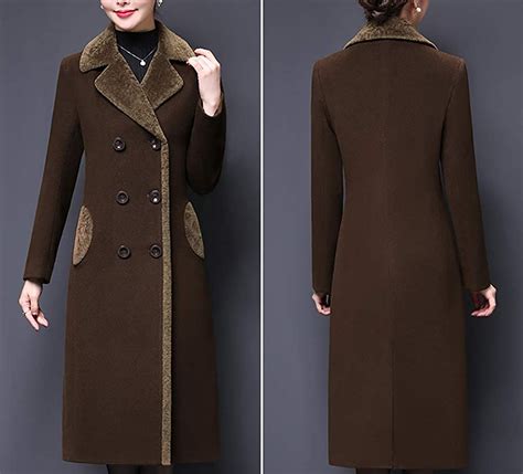 Aprsfn Women S Double Breasted Notched Lapel Midi Wool Blend Pea Coat