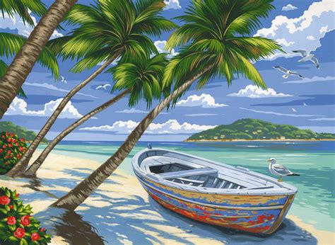 Beach tropical sea ocean island water sand summer travel nature. Reeves Tropical Beach Acrylic Painting by Numbers Set ...