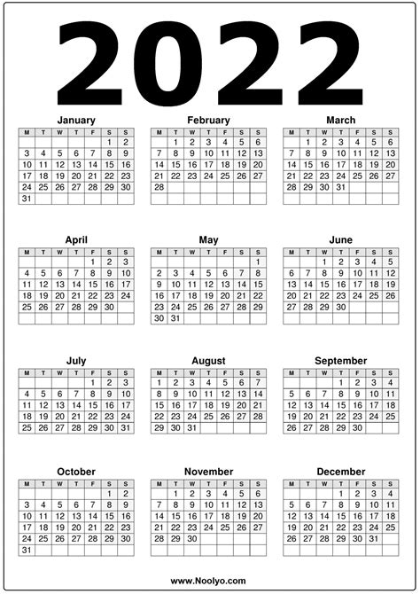 2022 Calendar Printable 2022 Calendar Template 2022 Etsy 2022