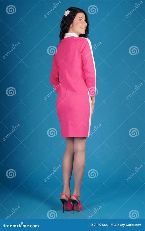 Beautiful Young Girl Posing On A Blue Background Stock Image Image Of Makeup Blonde 71976641