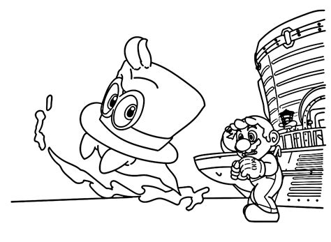 How To Draw Mario Odyssey Mario And Cappy Drawing Coloring Pages My