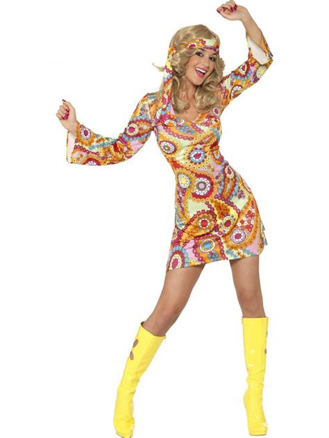 S S Hippy Chick Lady Costume S Psychedelic Hippie Fancy Dress Groovy Lady Hippy Flower