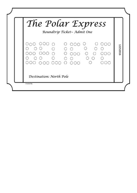 Polar Express Ticket Coloring Sheet printable pdf download