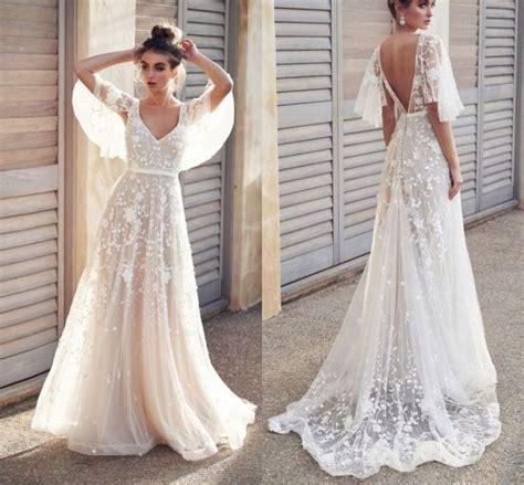 China Boho Bridal Gown Lace A Line Simple Beach Wedding