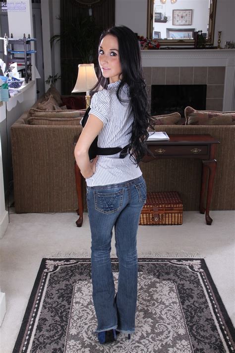 Slim Brunette In Jeans Lucy Sweet Strips To Show Her Sweet Tits Bald