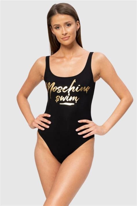 MOSCHINO Czarny strój kąpielowy ze złotym logo