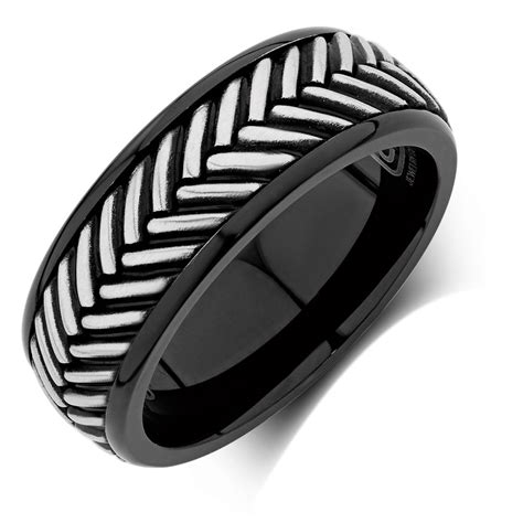 Mens Patterned Ring In Stainless Steel
