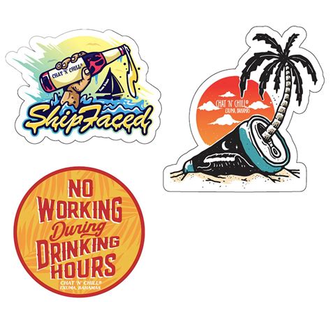 Chat N Chill Beach Party Stickers ~ 3 Pack Bahamas Beach Exuma