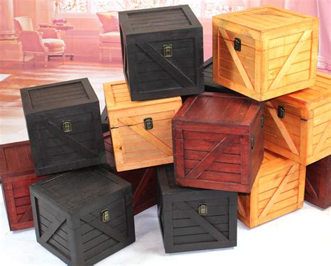 Wooden Stackable Lidded Crate Set Of 3 Kitchen And Dining