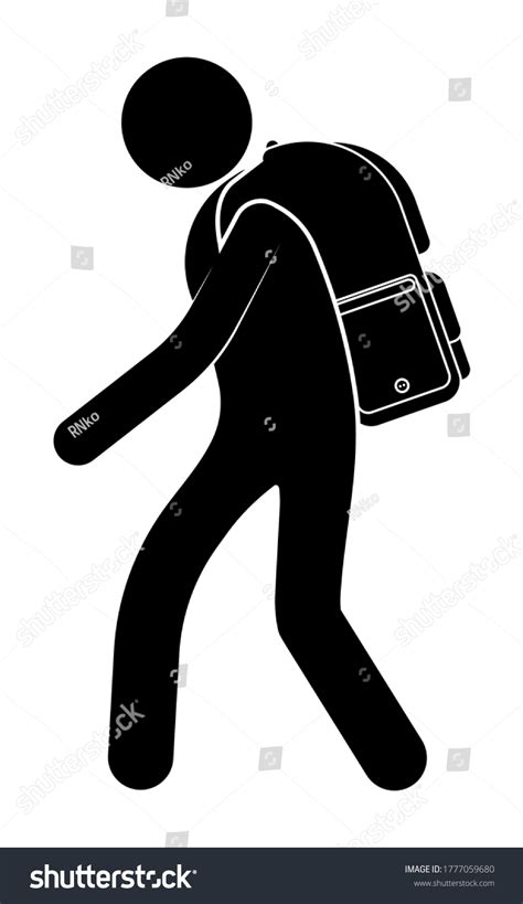 Stick Figure Schoolboy Student Goes Heavy Stock Vector Royalty Free