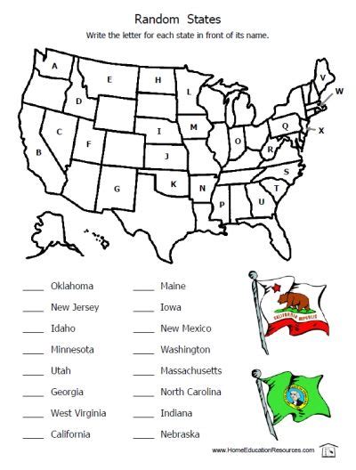 United States Map Worksheet For 1st Grade