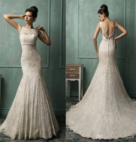 2014 New Illusion Jewel Neck Lace Backless Mermaid Wedding Dresses