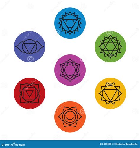 Set Of Seven Chakra Symbols With Names Cartoon Vector Cartoondealer