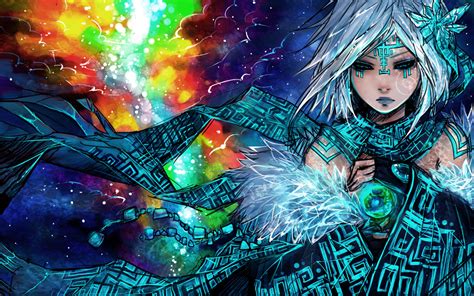Anime Original Sci Fi Science Fiction Space Nebula Stars Color Women Females Girls