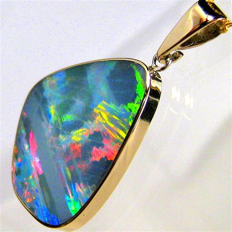 Ct Kt Gold Large Genuine Australian Opal Pendant Inlay Etsy