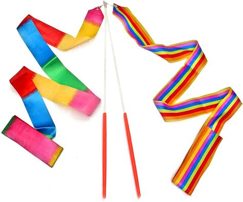 Buy Dance Ribbons Rainbow Streamers Rhythmic Gymnastics Ribbon Baton Twirling Wands On Sticks