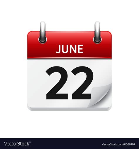 June 22 Flat Daily Calendar Icon Date Royalty Free Vector