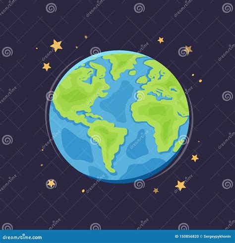 World Planet Earth In Space Globe Cartoon Vector Illustration Stock