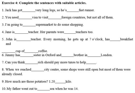 Exercise 4 Complete The Sentences With Suitable Articles 1 Jack Has