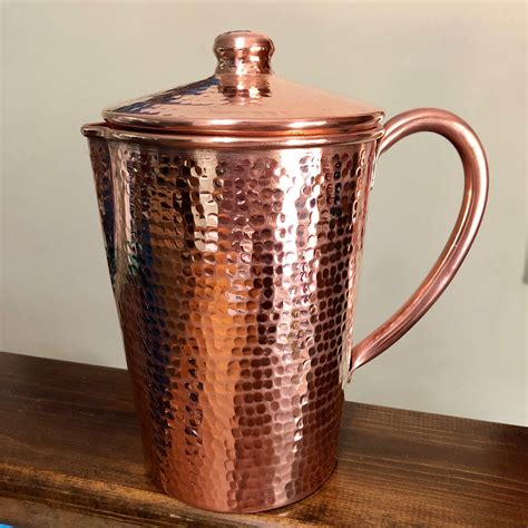 Pure Hammered Copper Pitcher With Lid Liters Pure Copper