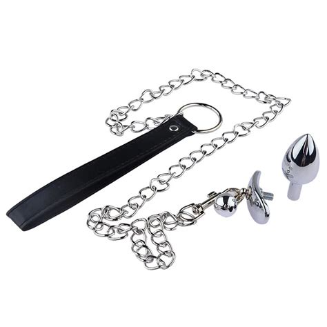 Metal Anal Plug With Chain Collar Prostate Massager Bdsm Leash Adult
