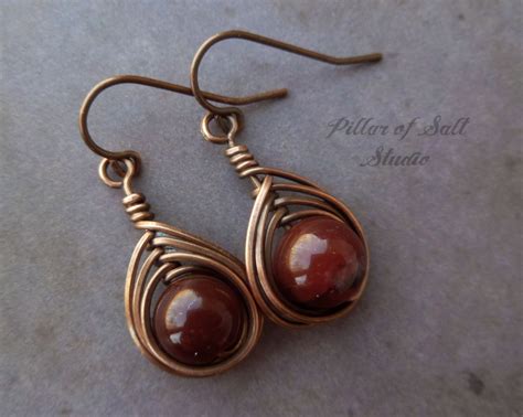 Copper Wire Wrapped Earrings Wire Wrapped Jewelry Handmade Etsy