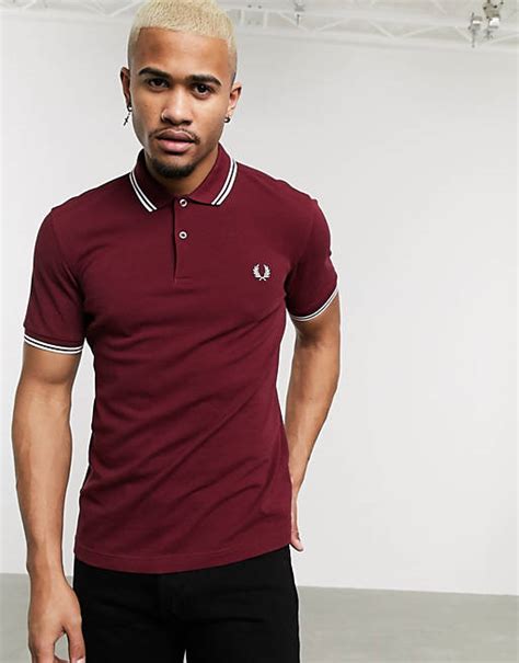 Fred Perry Twin Tipped Logo Polo In Burgundy Asos