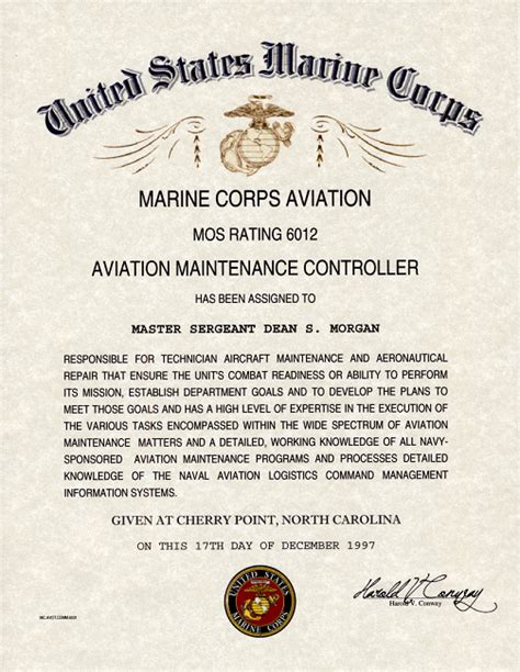 Usmc Marine Aviation Mos 6012 Certificates