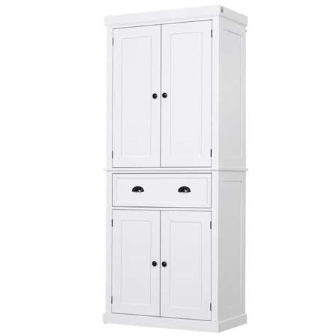 Homcom White Freestanding Kitcken Pantry With Drawer And Adjustable