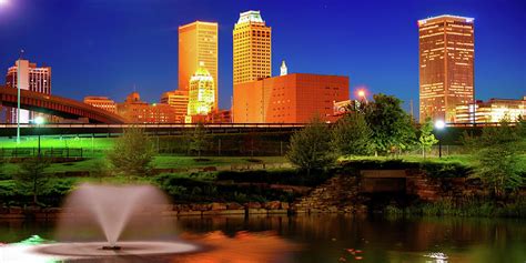 Colorful Panoramic City Skyline Of Tulsa Oklahoma Photograph By Gregory