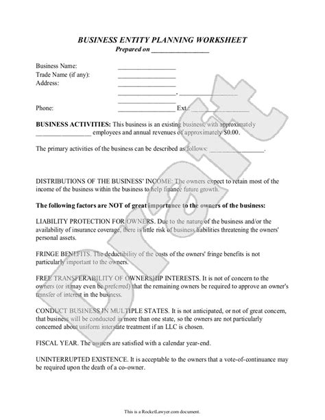 Check spelling or type a new query. Free Business Entity Planning Worksheet | Free to Print ...