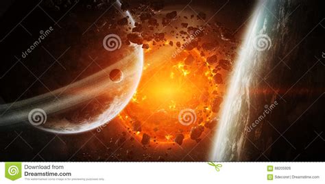 Exploding Sun In Space Close To Planet Stock Illustration
