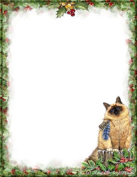Colorful Christmas Stationery With Cat And Holly Wreaths