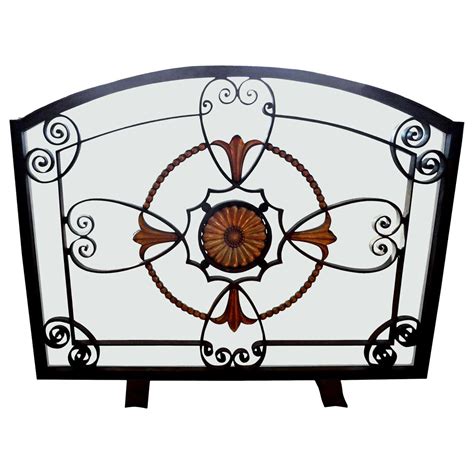 French Art Deco Wrought Iron Fireplace Screen Signed Szabo For Sale At