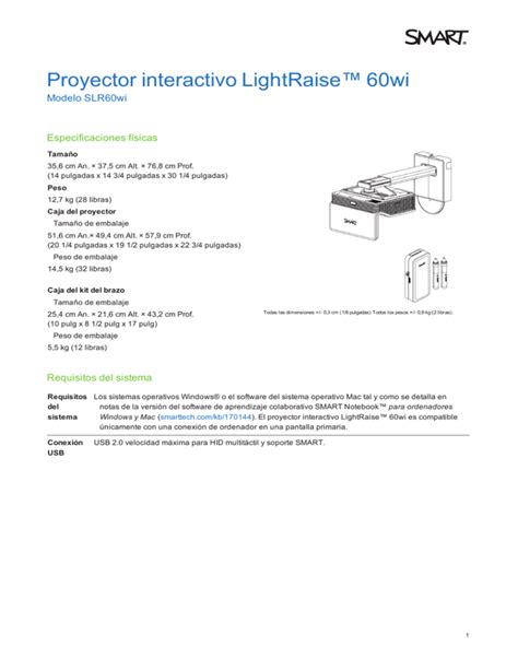 Specifications Lightraise 60wi Interactive Projector