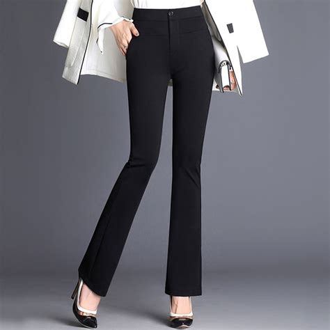 Womens Office Lady High Waist Flare Pants Solid Elastic Formal Long Stretch Trousers Ladies