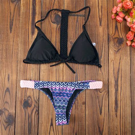Buy Piece 2 Women Swimsuit Strap Geometric Set Swimwear Sexy Bikini Print From